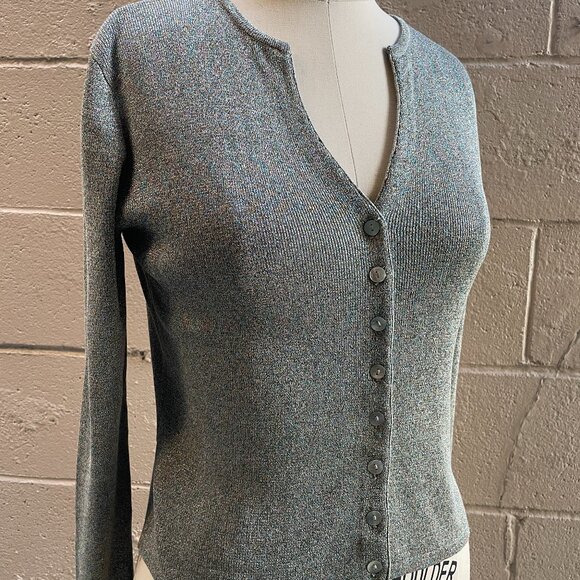 Vintage Joseph A. Silk/Metallic Cardigan Petite - Picture 2 of 13